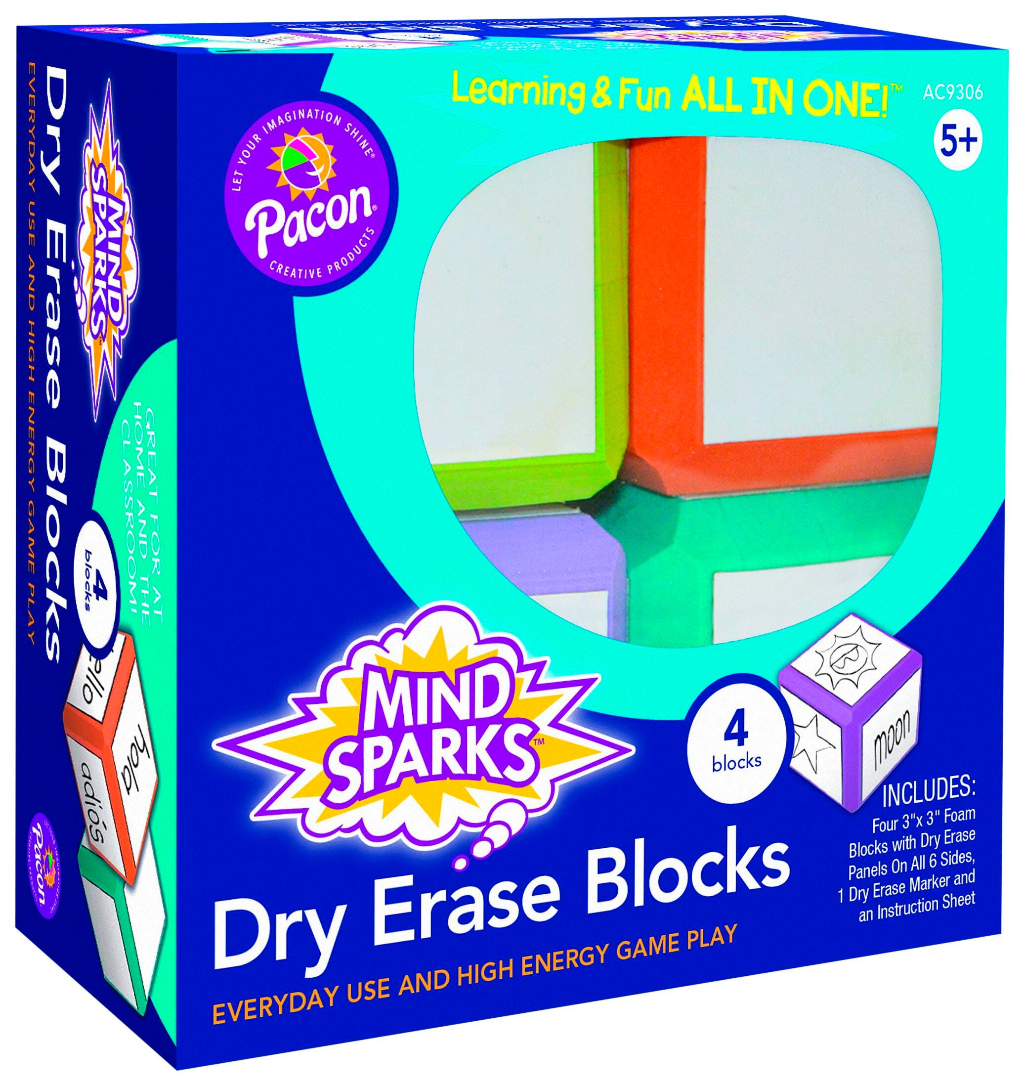 Mind Sparks Dry Erase Blocks, 3 x 3 Inches, Assorted Colors, Set of 4, Item Number 2023321